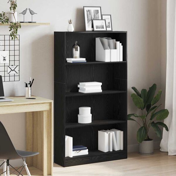 vidaXL B&uuml;cherregal 4 F&auml;cher Schwarz Eichen-Optik 80x24x143 cm