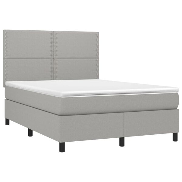 vidaXL Boxspringbett mit Matratze & LED Hellgrau 140x190 cm Stoff