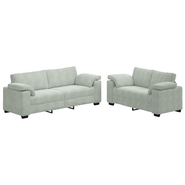 vidaXL 2-teiliges Sofa-Set mit Kissen, hellgrauer Samt