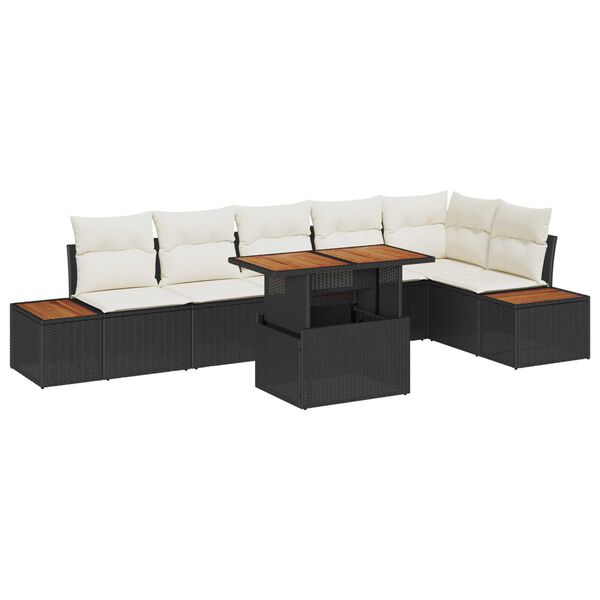 vidaXL Garten-Sofa-Set mit Speicher 7 pcs Schwarz Poly Rattan