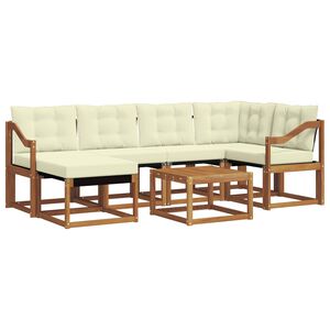 vidaXL Outdoor-Sofagarnitur mit Kissen 7 pcs Natur und Creme