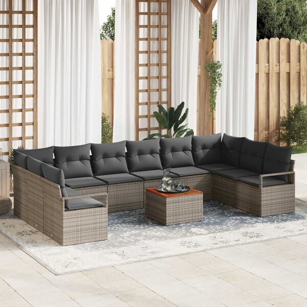 vidaXL Gartensofa-set mit Speicher 11 pcs Grau Poly-Rattan