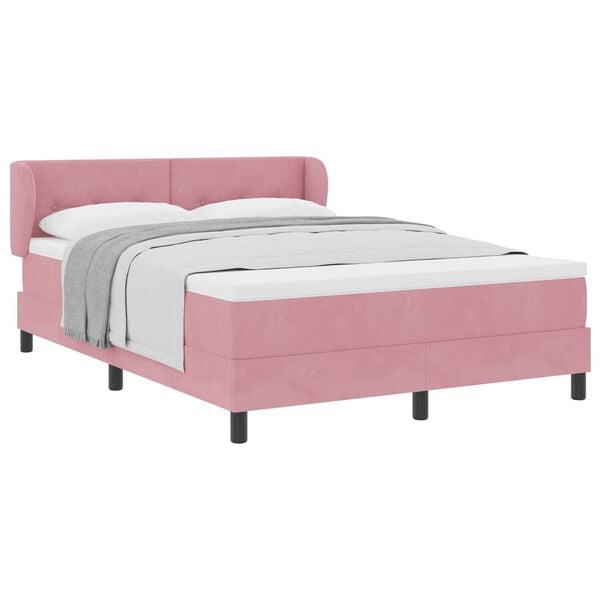 vidaXL Boxspringbett mit Matratze mit Kopfteil Rosa 140 x 190 cm Samt