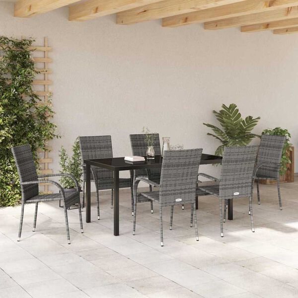 vidaXL Garten Essgruppe 7 pcs Grau Pulverbeschichteter Stahl