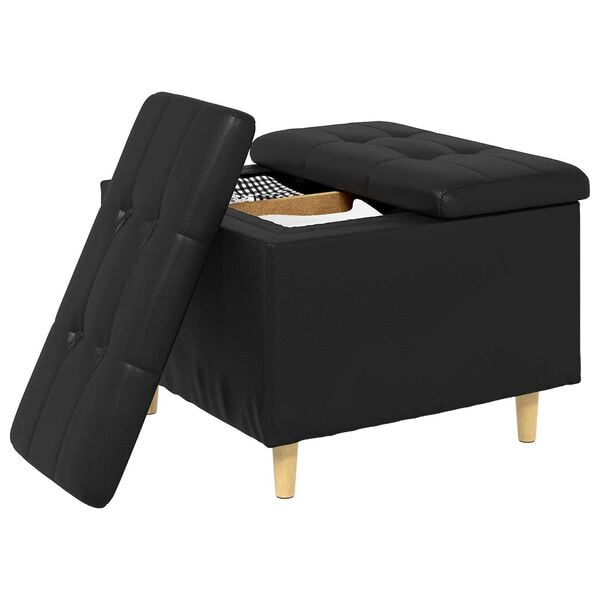 vidaXL Knopf Hocker mit Kissen Schwarz 60 x 60 x 45 cm Kunstleder