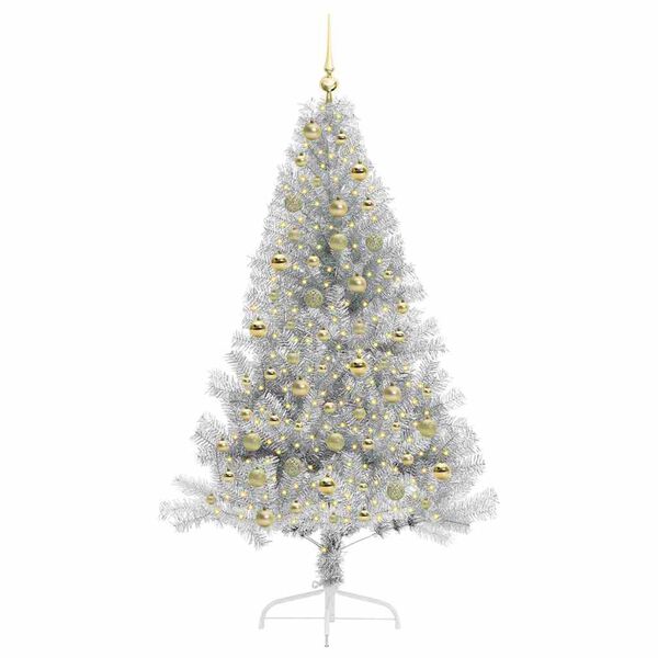 vidaXL K&uuml;nstlicher vorbeleuchteter Weihnachtsbaum Silber 180 cm PET