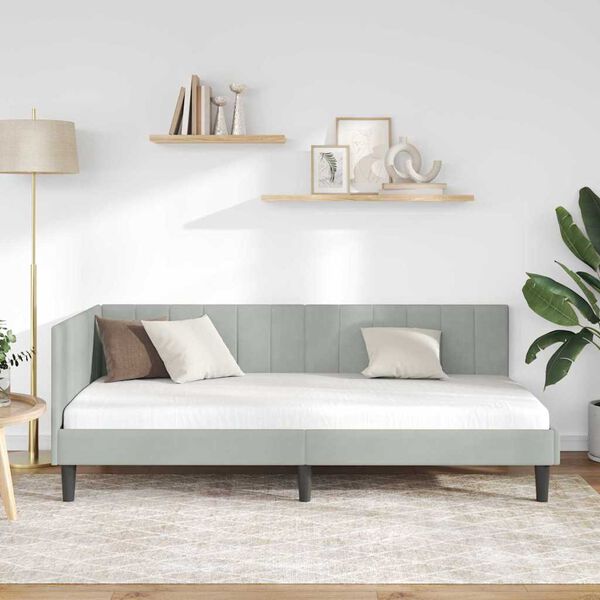 vidaXL Eckbettgestell mit Kopfteil Hellgrau 100 cm x 200 cm Samt