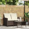 vidaXL Gartensofa 2-Sitzer mit Kissen & Tisch Braun Poly Rattan