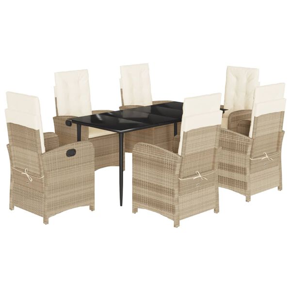 vidaXL 7-tlg. Garten-Essgruppe mit Kissen Beige Poly Rattan