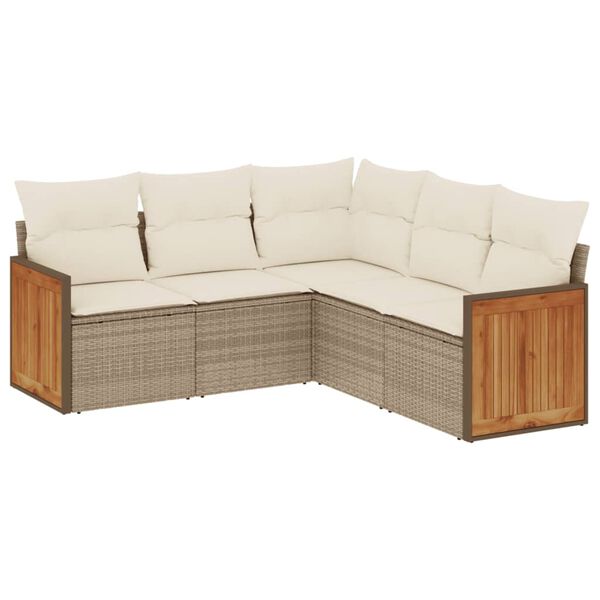 vidaXL 5-tlg. Garten-Sofagarnitur mit Kissen Beige Poly Rattan