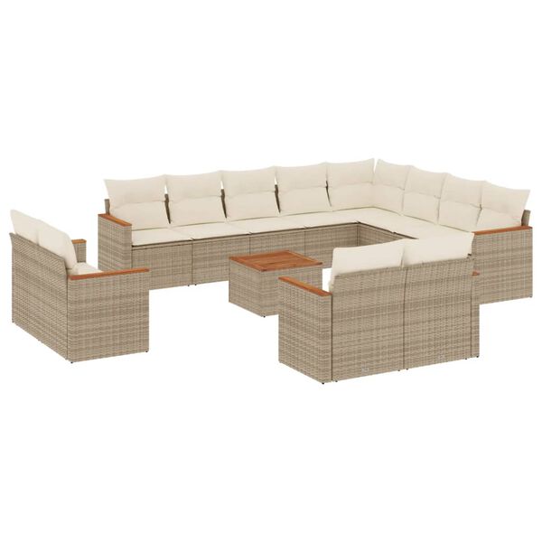 vidaXL 13-tlg. Garten-Sofagarnitur mit Kissen Beige Poly Rattan