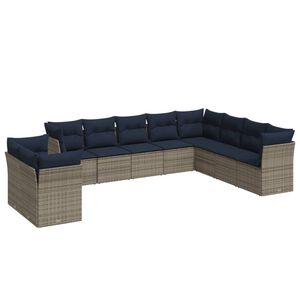 vidaXL 10-tlg. Garten-Sofagarnitur mit Kissen Grau Poly Rattan