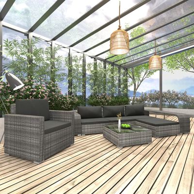 vidaXL 8-tlg. Garten-Lounge-Set mit Auflagen Poly Rattan Grau