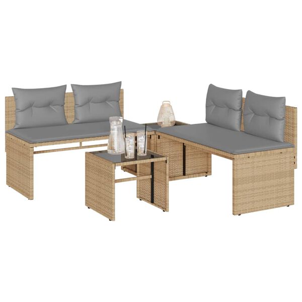 vidaXL 4-tlg. Garten-Sofagarnitur mit Kissen Beige Poly Rattan
