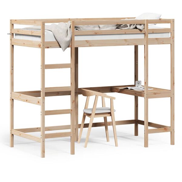 vidaXL Hochbett mit Schreibtisch 90x190 cm Massivholz Kiefer