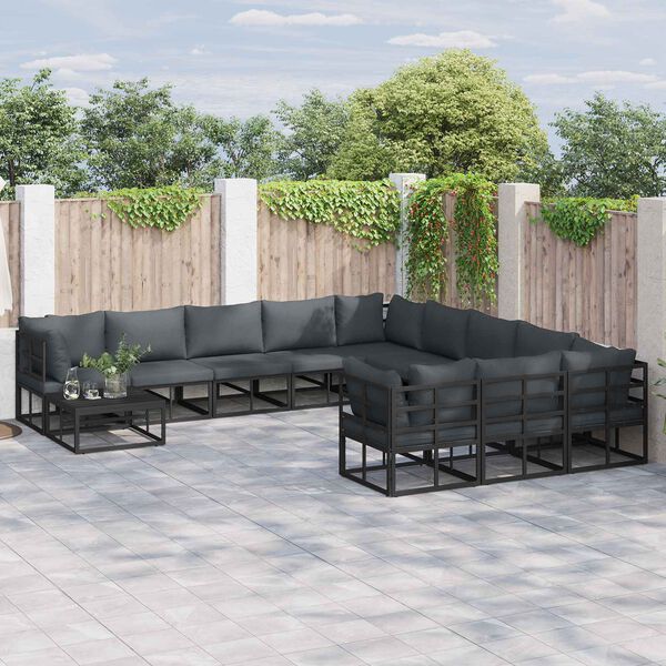 vidaXL Gartensofa-set mit Kissen 11 pcs Schwarz Aluminium