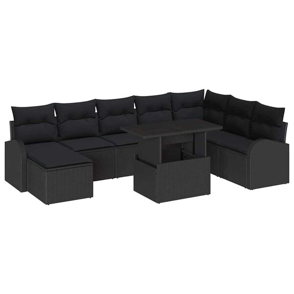 vidaXL Garten-Sofa-Set mit Speicher 9 pcs Schwarz Poly Rattan