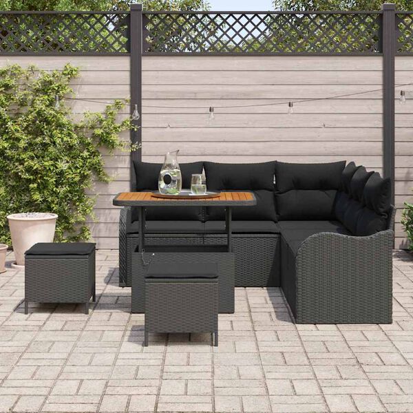 vidaXL Gartensofa-set mit Kissen 8 pcs Schwarz Poly-Rattan