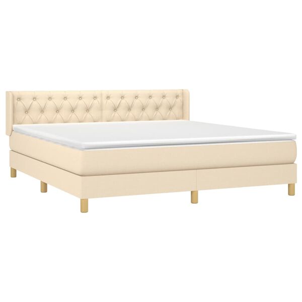 vidaXL Boxspringbett mit Matratze Creme 160x200 cm Stoff