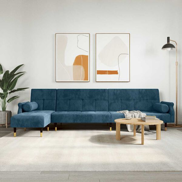vidaXL Schlafsofa in L-Form Blau 271x140x70 cm Samt