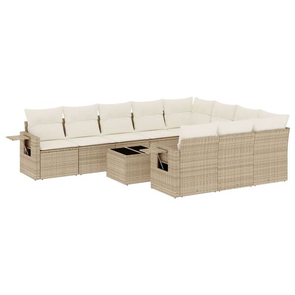 vidaXL 11-tlg. Garten-Sofagarnitur mit Kissen Beige Poly Rattan