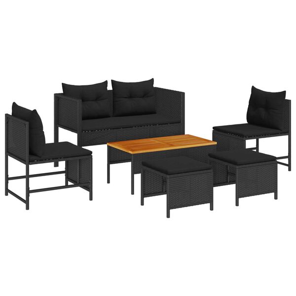 vidaXL Gartensofa-set mit Kissen 6 pcs Schwarz Poly-Rattan