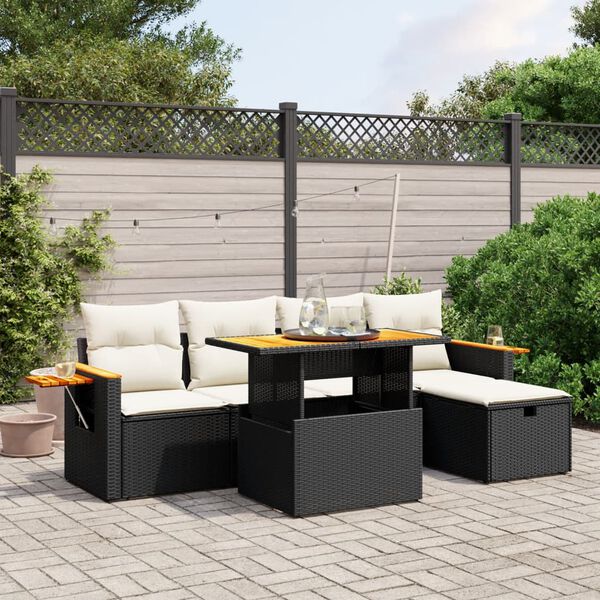 vidaXL 6-tlg. Garten-Sofagarnitur mit Kissen Schwarz Poly Rattan