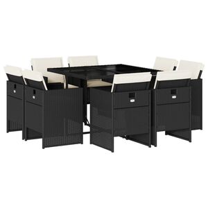 vidaXL 9-tlg. Garten-Essgruppe mit Kissen Grau Poly Rattan