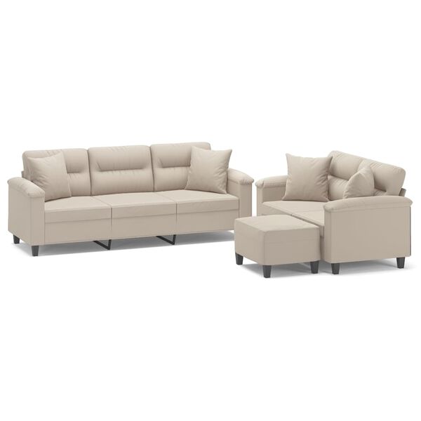 vidaXL 3-tlg. Sofagarnitur mit Kissen Creme Mikrofasergewebe