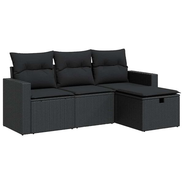 vidaXL 4-tlg. Garten-Sofagarnitur mit Kissen Schwarz Poly Rattan