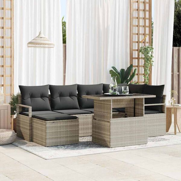 vidaXL Gartensofa-set mit Kissen 7 pcs Hellgrau Poly Rattan