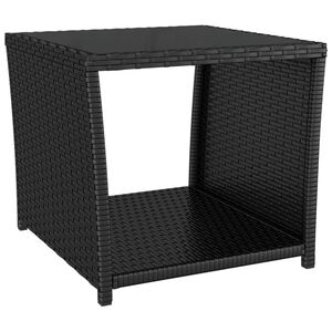 vidaXL Beistelltisch mit Glasplatte Schwarz Poly Rattan & Hartglas