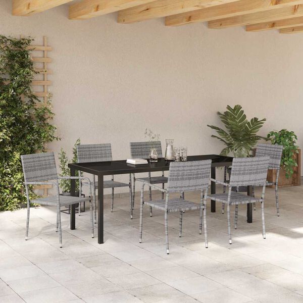 vidaXL Garten Essgruppe 7 pcs Grau Poly Rattan