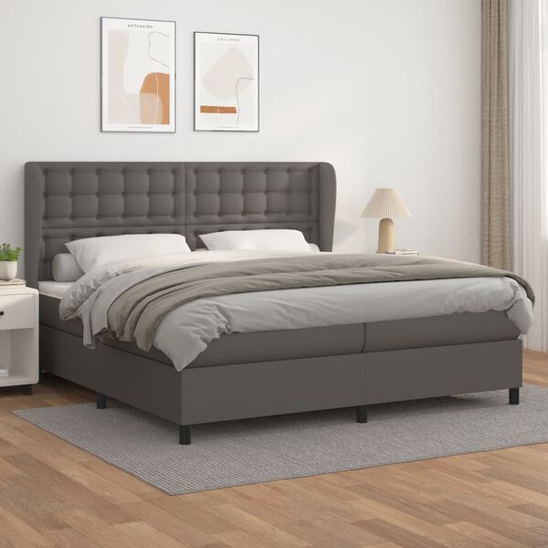 vidaXL Boxspringbett mit Matratze Grau 200x200 cm Kunstleder