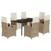 vidaXL 7-tlg. Garten-Essgruppe mit Kissen Beige Poly Rattan