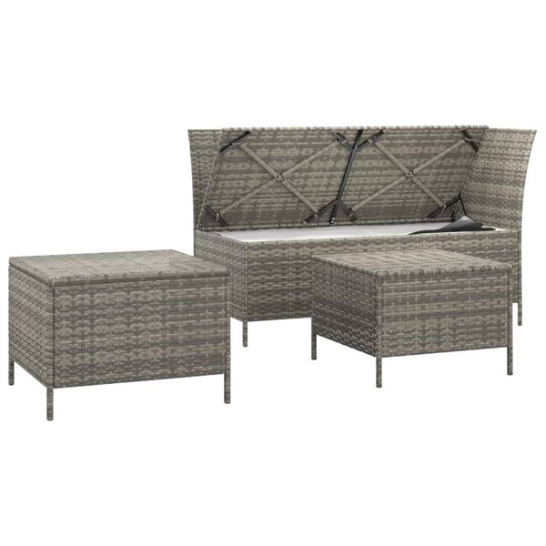 vidaXL 3-tlg. Garten-Lounge-Set mit Kissen Grau Poly Rattan