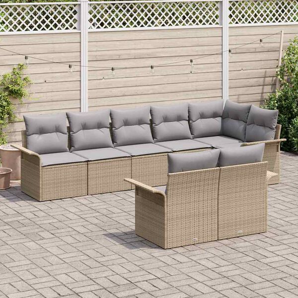 vidaXL Gartensofa-set mit Kissen 8 pcs Beige Poly-Rattan