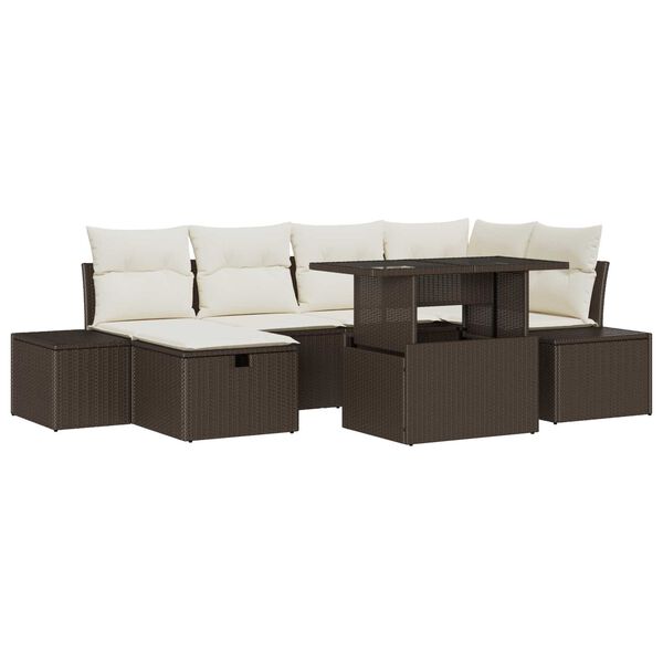 vidaXL Garten-Sofa-Set mit Kissen mit Speicher 7 pcs Braun Poly Rattan