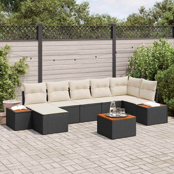 vidaXL Garten-Sofa-Set mit Kissen 8 pcs Schwarz Poly-Rattan