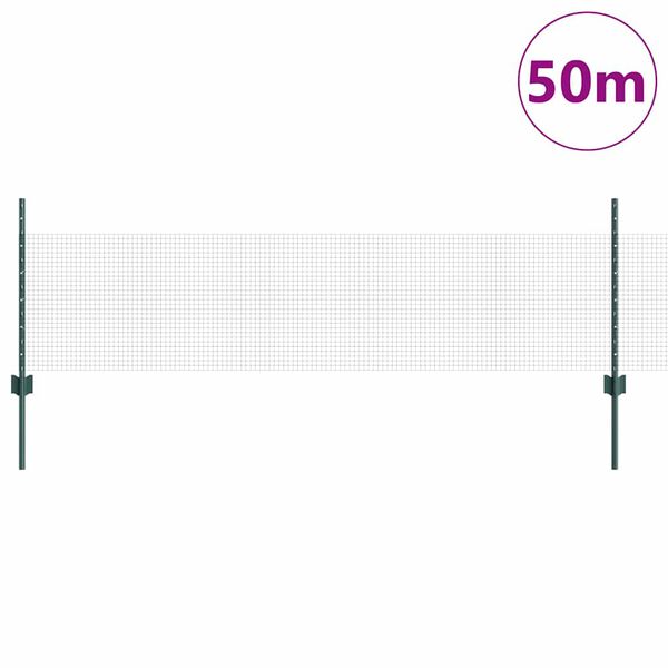 vidaXL Zaun mit Pfosten Gr&uuml;n 0,5 x 50 m Stahl und PVC