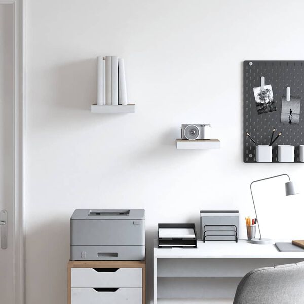 vidaXL Schweberegale 2 Stk. Eichen-Optik und Wei&szlig; 23x23,5x3,8 cm MDF