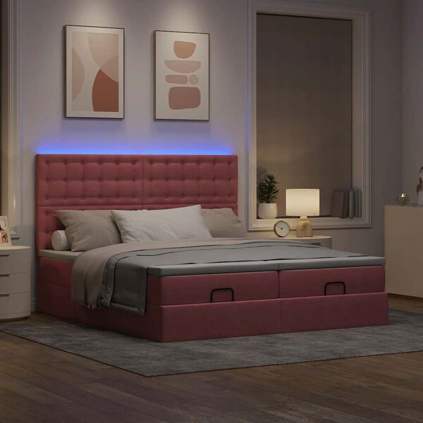 vidaXL Ottoman-Bett mit Matratzen & LEDs Rosa 180x200 cm Samt