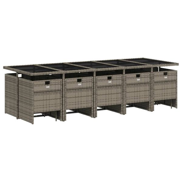 vidaXL 15-tlg. Garten-Essgruppe mit Kissen Grau Poly Rattan