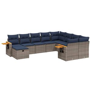 vidaXL 10-tlg. Garten-Sofagarnitur mit Kissen Grau Poly Rattan