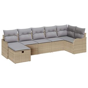 vidaXL Sofa Set 7 Stk. 7-Sitzanzahl Beige und Hellgrau Poly-Rattan