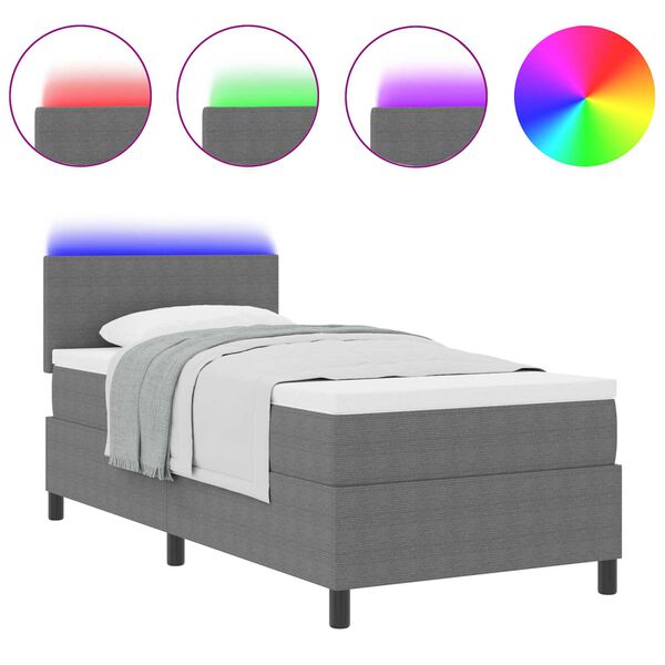 vidaXL LED Boxspringbett Hellgrau und Wei&szlig; 80 x 200 cm Cordstoff