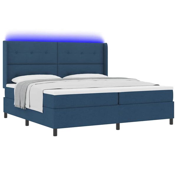 vidaXL LED Boxspringbett mit Matratze Blau 200 x 200 cm Stoff