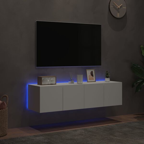 vidaXL TV-Wandschränke mit LED-Leuchten 2 Stk. Weiß 60x35x31 cm