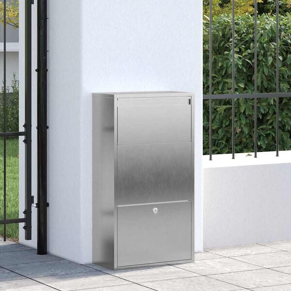 vidaXL Paketdrop-Box mit Speicher Silber 44 x 22 x 82 cm Edelstahl