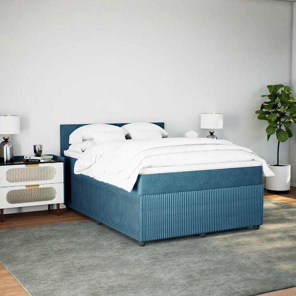 vidaXL Boxspringbett mit Matratze Blau 160x200 cm Samt